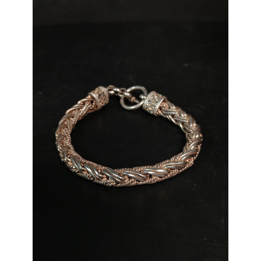 Heavy Sterling Silver Braided Rope Bracelet 925 Ornate Bali Style 8.25"